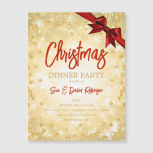 Gold Glitter Red Ribbon Christmas Holiday Invite