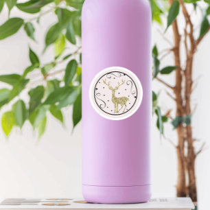 Gold Glitter Reindeer Christmas Classic Round Sticker