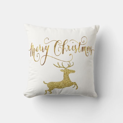 Gold Glitter Reindeer Christmas Pillow