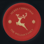 Gold Glitter Reindeer Merry Christmas Party Red Paper Plates<br><div class="desc">Gold Glitter Reindeer Merry Christmas Party Red Paper Plate</div>