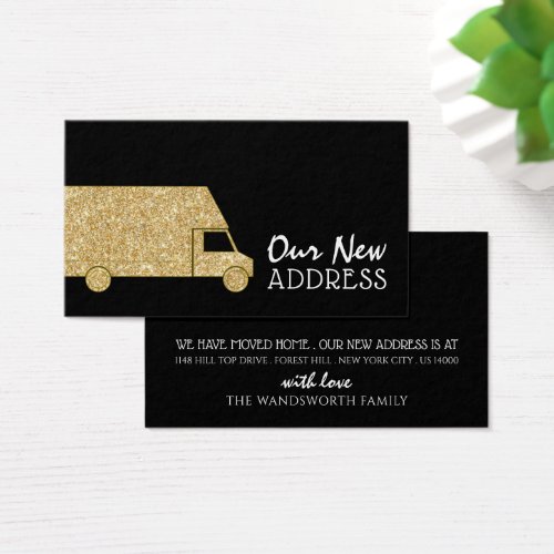 Gold Glitter Removal Van Change of Address Card