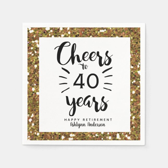 Gold Glitter Retirement Napkins (Front)