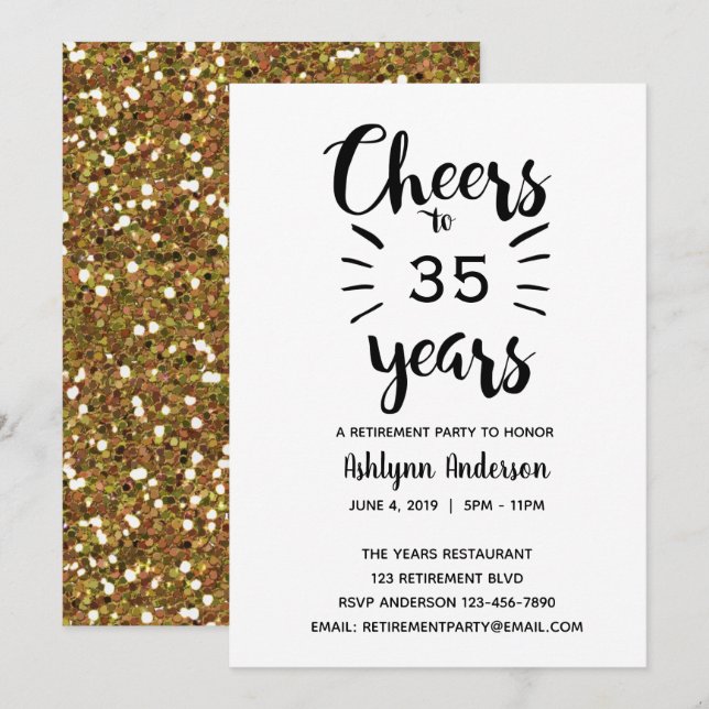 Gold Glitter Retirement Party Invitation (Front/Back)