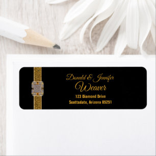 Gold Glitter Ribbon Diamond Brooch Return Address Label