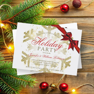 Gold Glitter & Ribbon Xmas Holiday Party Invitation