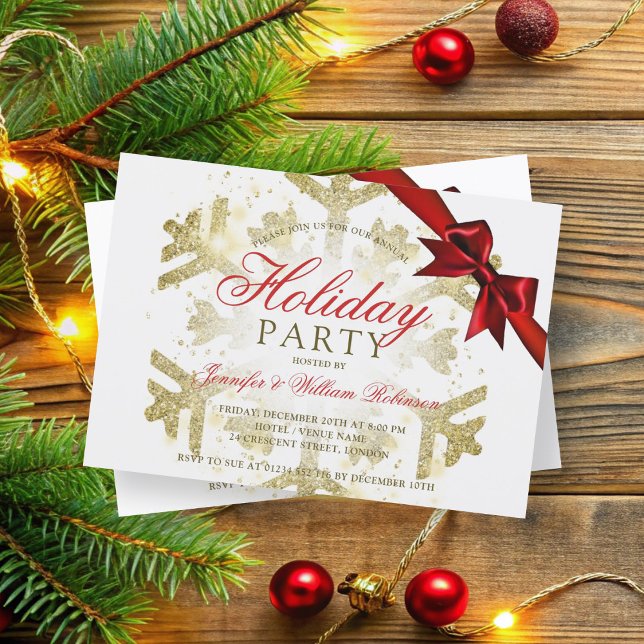 Gold Glitter & Ribbon | Xmas Holiday Party Invitation (Gold Glitter & Ribbon | Xmas Holiday Party Invitation)