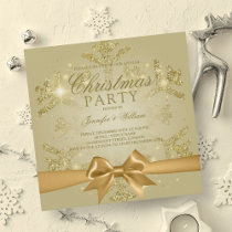 Gold Glitter & Ribbon | Xmas Holiday Party  Invitation