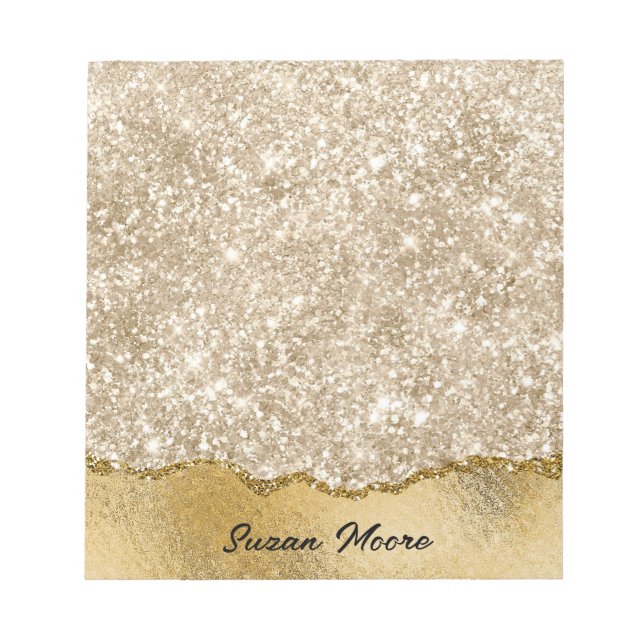 Gold Glitter Ripped Foil Paper Personalized Notepad (Front)
