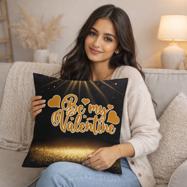 Gold Glitter Romantic Quote Valentine’s Day Gift Throw Pillow (Creator Uploaded)