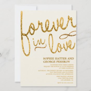 Gold Glitter Romantic Wedding Invitations by CleanGreenDesigns at Zazzle
