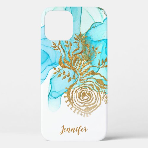 Gold Glitter Rose Blue Marble Personalized Case