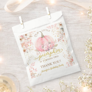 Gold Glitter Rose Floral Girl Pumpkin 2nd Birthday Favor Bag