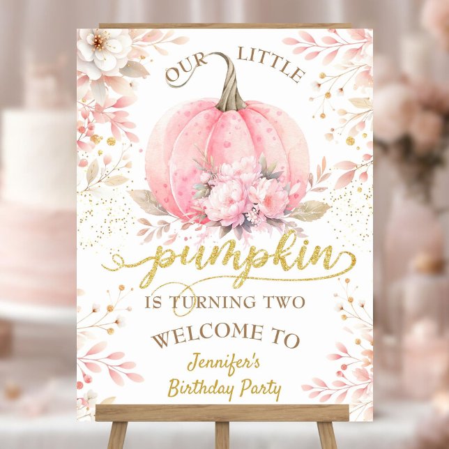 Gold Glitter Rose Floral Girl Pumpkin 2nd Birthday Foam Board (Creator Uploaded)