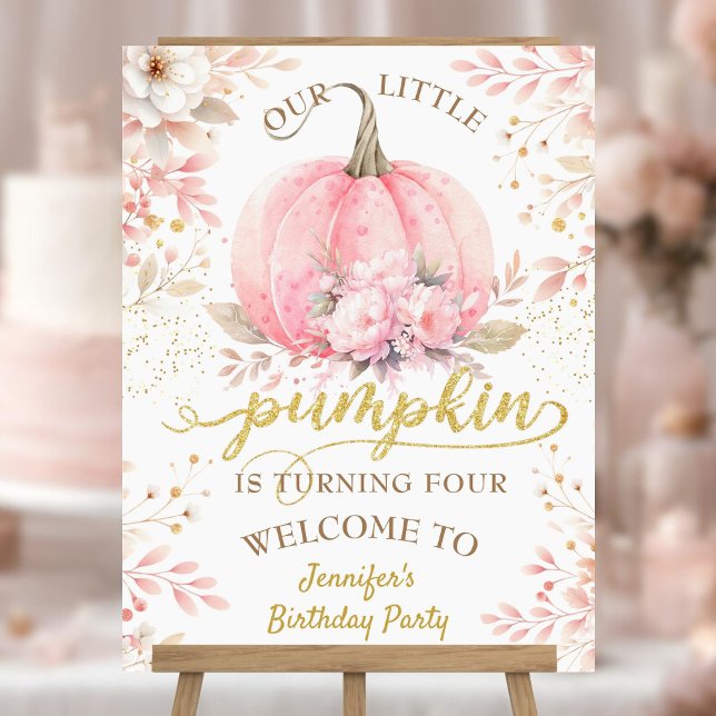 Gold Glitter Rose Floral Girl Pumpkin 4th Birthday Foam Board (Creator Uploaded)