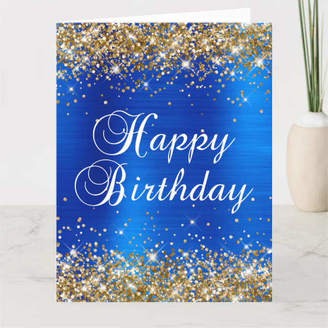 Gold Glitter Royal Blue Big Happy Birthday Card Zazzle