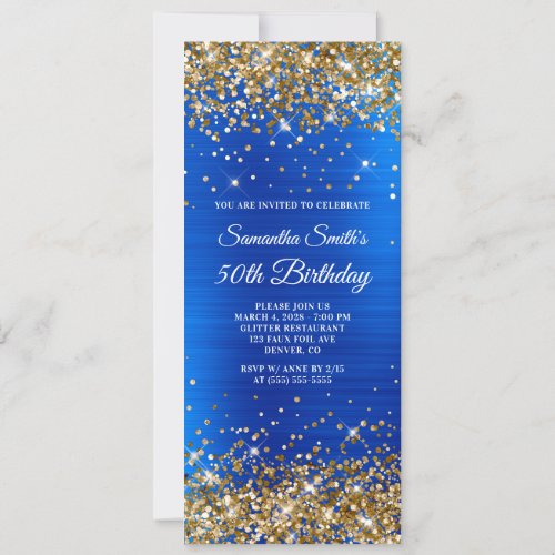 Gold Glitter Royal Blue Foil 50th Birthday Invitation