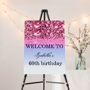 Gold Glitter Royal pink 60th Birthday Welcome Foam Board