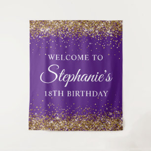 Gold Glitter Royal Purple 18th Birthday Welcome Tapestry