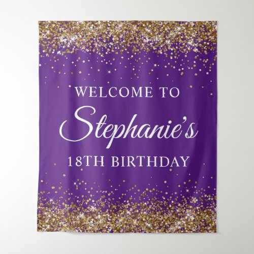 Gold Glitter Royal Purple 18th Birthday Welcome Tapestry