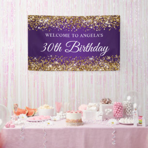 Gold Glitter Royal Purple 30th Birthday Welcome Banner
