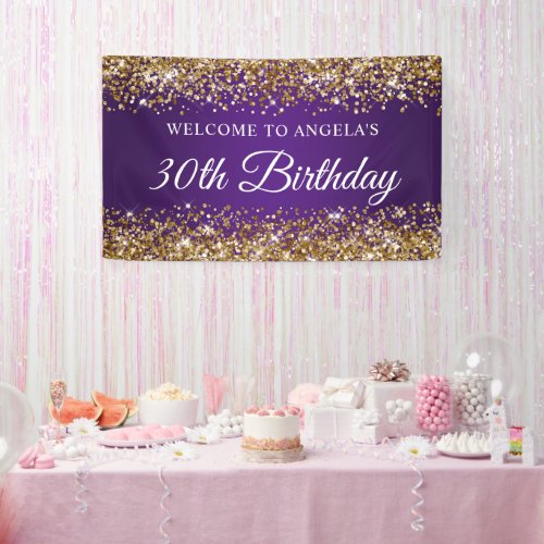 Gold Glitter Royal Purple 30th Birthday Welcome Banner