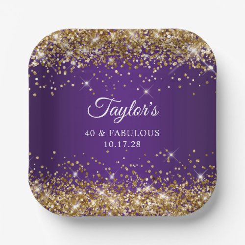 Gold Glitter Royal Purple 40  Fabulous Paper Plates