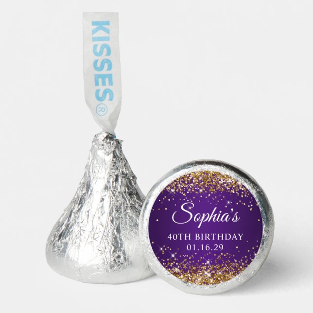Gold Glitter Royal Purple 40th Birthday Hershey®'s Kisses® (Front)