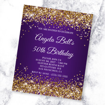 Gold Glitter Royal Purple 50th Birthday Invitation by annaleeblysse at Zazzle