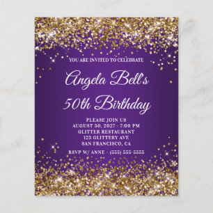 Gold Glitter Royal Purple 50th Birthday Invite Flyer