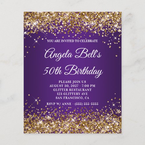 Gold Glitter Royal Purple 50th Birthday Invite Flyer