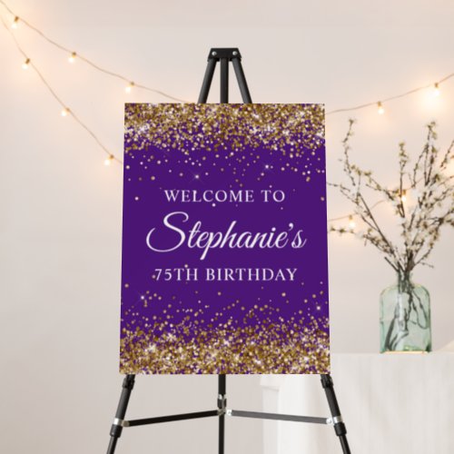 Gold Glitter Royal Purple 75th Birthday Welcome Foam Board