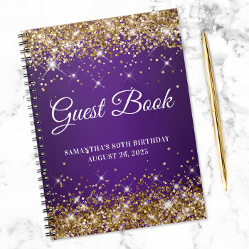 Gold Glitter Royal Purple 80th Birthday Guestbook Notebook by annaleeblysse at Zazzle