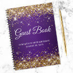 Gold Glitter Royal Purple 80th Birthday Guestbook Notebook at Zazzle