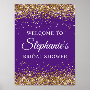 Gold Glitter Royal Purple Bridal Shower Welcome Poster