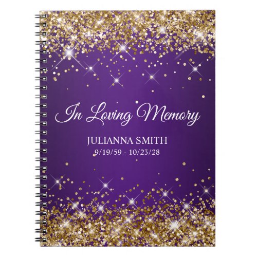 Gold Glitter Royal Purple Memorial Guestbook Notebook