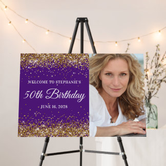 Gold Glitter Royal Purple Welcome 50th Birthday Foam Board