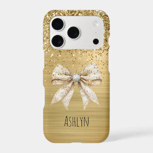 Gold Glitter Rustic Cream Silver Bow iPhone 17 Pro Case