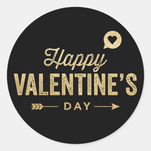 GOLD GLITTER RUSTIC HAPPY VALENTINE'S DAY STICKER (Front)
