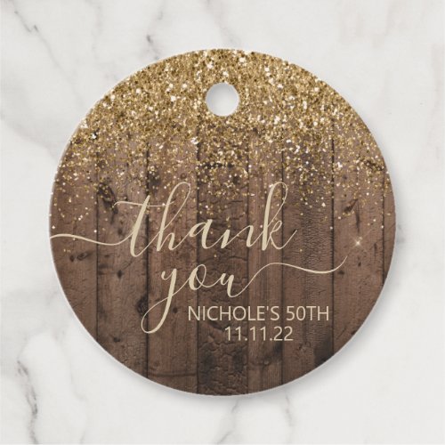 Gold Glitter Rustic Wood Thank You  Favor Tags