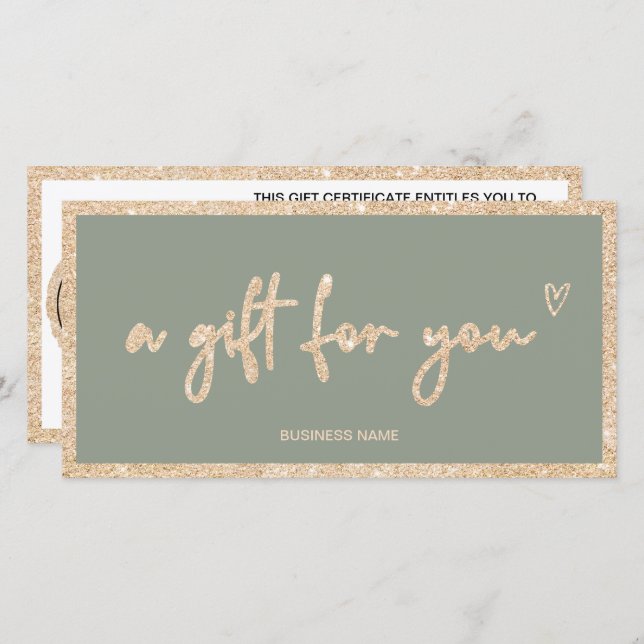 Gold glitter sage green logo gift certificate (Front/Back)
