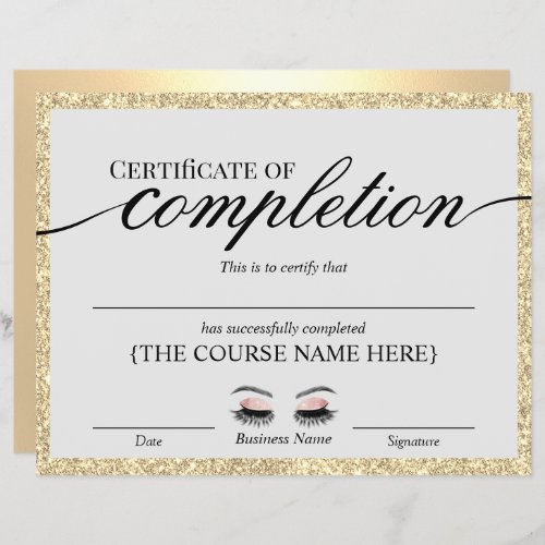 Gold Glitter Salon Certificate of Completion Award