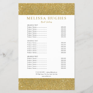 Gold Glitter Salon Service Menu Flyer