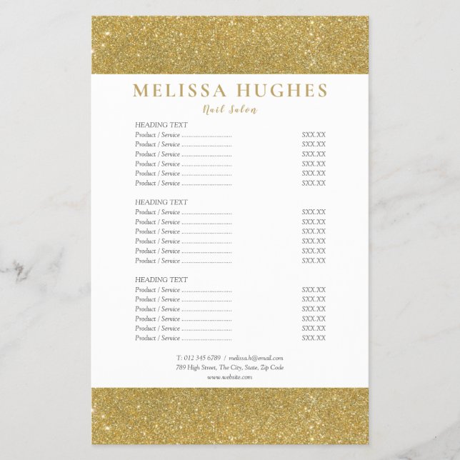 Gold Glitter Salon Service Menu Flyer (Front)