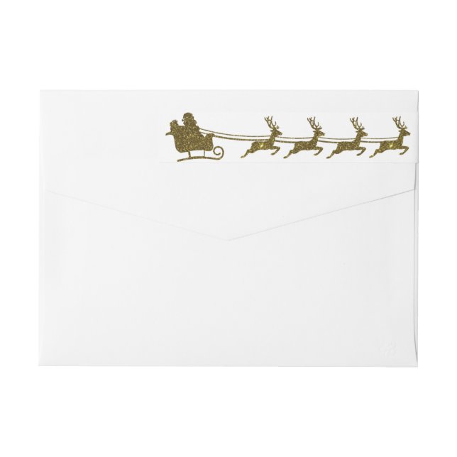 Gold Glitter Santa Reindeer Return Address Wrap Around Label (Back)