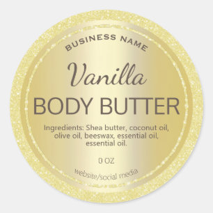 Gold Glitter Satin Body Butter Labels