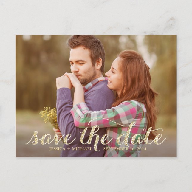 Gold Glitter Save the Date Announcement Postcard (Front)