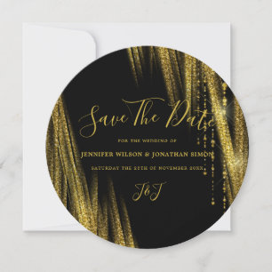 Gold Glitter Save the date Black Invitation