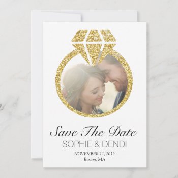 Gold Glitter Save The Date Photo Announcement by SimplyInvite at Zazzle