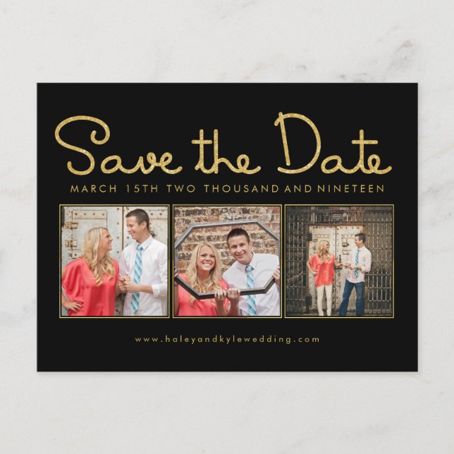 Gold Glitter Save the Date Photo Frame Postcard (Front)