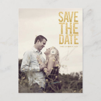 Gold Glitter Save the Date Typography Announcement Postcard